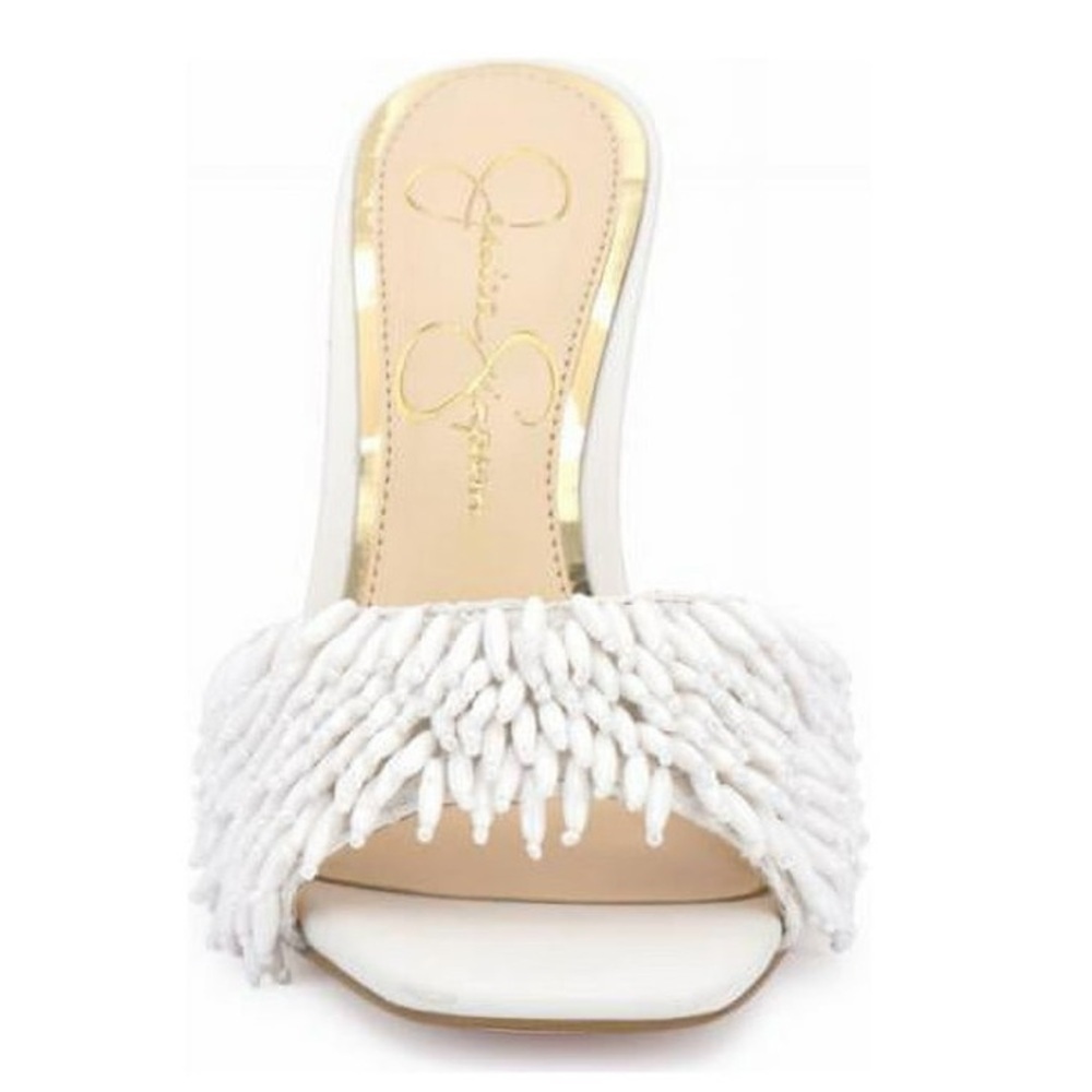 Jessica Simpson Olya Beaded Fringe Heels | White Slide Sandals | Size 9.5 - Picture 3 of 5